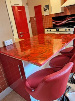 Red Agate Stone Coffee Table Top, Geode Agate Center Table Top, Home Decor - Image 1 of 4