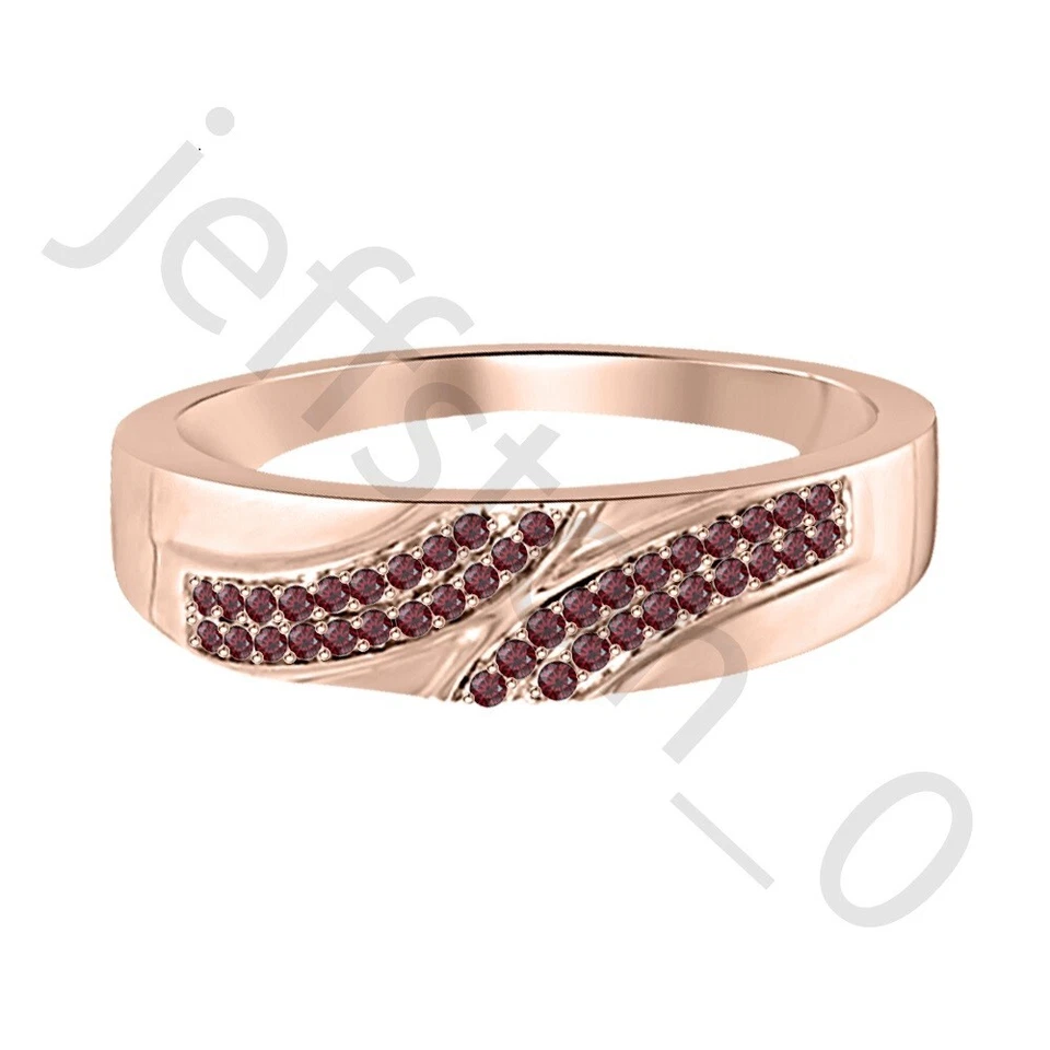 Anillo para hombre 0,40 quilates creado en laboratorio granate rojo oro rosa de 14 quilates banda de aniversario Foto 1 de 4