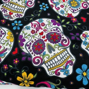 David Textiles Fabric Day of the Dead Skulls Black Colorful Floral 5.25 Yards L - Picture 1 of 11