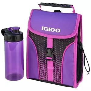 IGLU ISOLIERTE LUNCH-TASCHE & WASSERFLASCHE SCHULE KINDER ESSEN TRINKEN BOX LILA - Bild 1 von 1