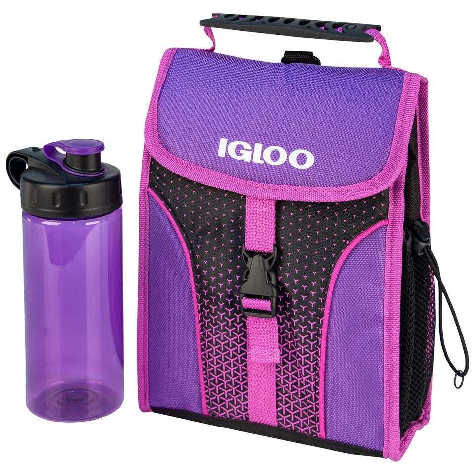 IGLOO INSULATED LUNCH BAG & WATER BOTTLE SCHOOL KIDS FOOD DRINK BOX PURPLE - Image 1 of 1