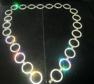 Cinturón Ajustable Vintage Diamante Estrás Tono Plata Eslabón Circular 36"L Foto 1 de 4