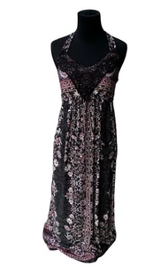 Vestido Crocheted Frontal Paisley Fields M Negro Rosa Hasta el Suelo Núcleo Gótico Bruja - Imagen 1 de 7