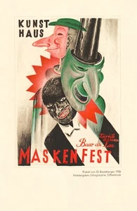 Cartel original vintage estampado KUNSTHAUS MÁSCARA BOLA ZURICH 1926 Hotel Baur au Lac - Imagen 1 de 1