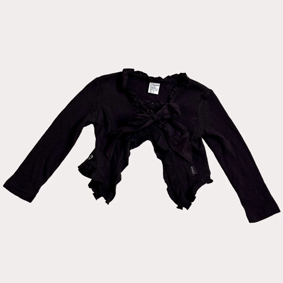 Jottum Ruffle Cardigan Sweater Split Back Brown 98 US 3 bv - Image 1 of 4