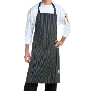 Black Pin Stripe Full Length Bib Apron with Pocket 38" X 29" Restaurant Server - Picture 1 of 3