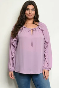 Womens Plus Size Lilac Purple Blouse 1X Long Sleeve Ruffled New - Picture 1 of 3