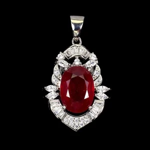 925 Sterling Silver Pendant Oval Ruby 14x10mm Natural Gemstone Jewelry - Picture 1 of 13