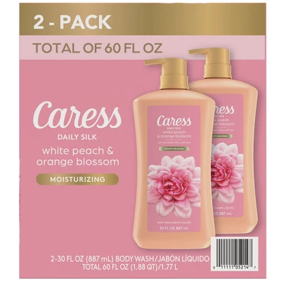 Jabón corporal hidratante Caress Daily Silk blanco melocotón y azahar 30 fl. oz. 2pk Foto 1 de 3