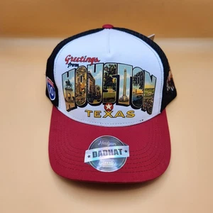 Houston Texas Mütze Kappe Druckknopflasche Einheitsgröße rot weiß schwarz Trucker Grüße Herren - Bild 1 von 10