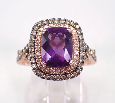 3Ct Cushion Cut Lab-Created Amethyst Halo Engagement Ring 14K Rose Gold Plated - Image 1 of 4