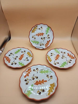 Juego de 4 platos de ensalada de almuerzo 8" Temptations Old World hojas de bellota otoño cerámica Foto 1 de 4