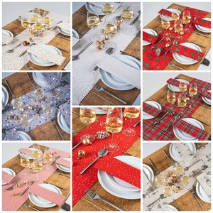 Christmas Table Runner 30cm Wide Washable Festive Holiday Decoration Linen - Picture 1 of 85