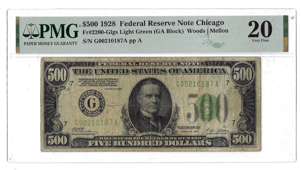 20 PMG 500 Dollars 1928 United States Banknote Chicago # 2200-Glgs - Image 1 of 4