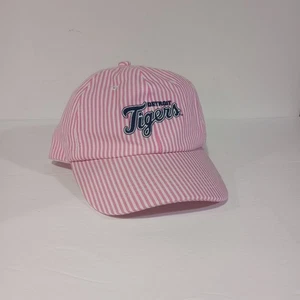 Detroit Tigers Pink White Striped Baseball Cap OS Kamanos Cancer Institute - Picture 1 of 6