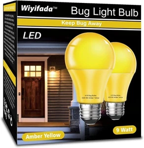 LED Bug Light Bulbs Outdoor 2 Pack, 9W Amber Yellow, 100W 2 - Picture 1 of 6
