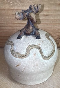 Vintage Handmade Stoneware Pottery Jar W/ Horse On Lid Purple Inside - Picture 1 of 9