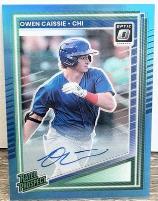 Owen Caissie 2025 Donruss Optic Blue Auto 3/35 Rated Prospect #186 SP Cubs - Image 1 of 2
