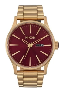 Nixon Sentry Gold Stainless Steel Red Dial Unisex Watch A356-5094 NWT - Picture 1 of 6