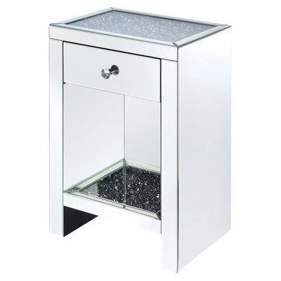 Mesa de acento ACME Noralie con 1 cajón en diamantes espejados e sintéticos Foto 1 de 4