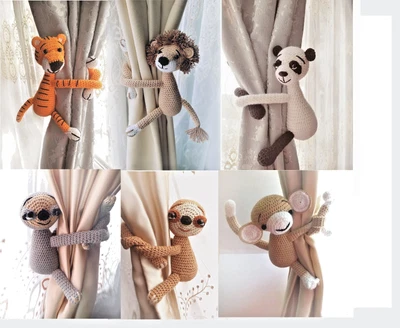 Cortina de animales de safari atado trasero - decoración de habitación infantil, juguete de peluche suave para bebé regalo Foto 1 de 4