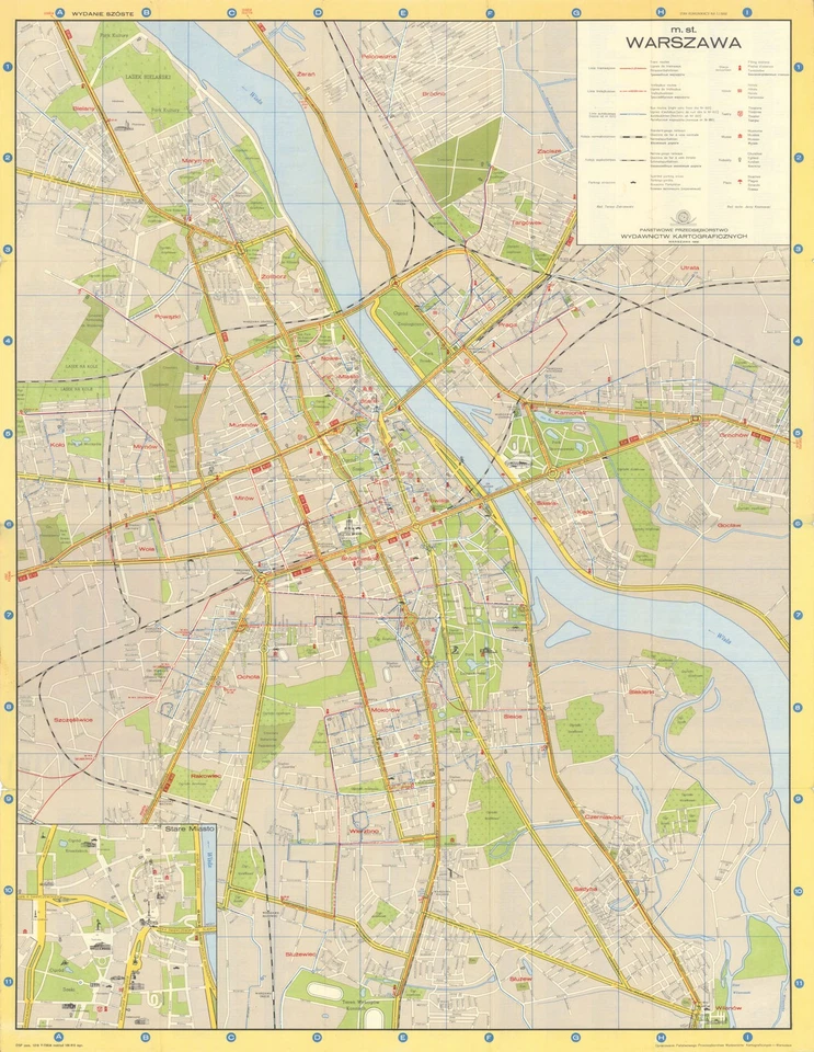 Varsovia. Plano ciudad turística plegable Varsovia. Mapa Polonia 1968 vintage Foto 1 de 1