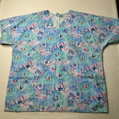 Scrub HQ Womens Butterfly Top SS Uniform Size XL - Image 1 of 4