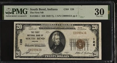 1929 $20 South Bend Indiana National Bank Note - PMG 30 Fr. 1802-1 (943) - Image 1 of 2