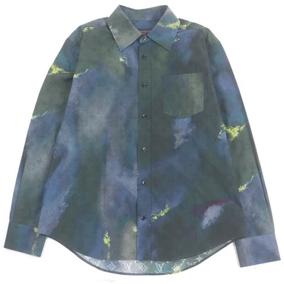 Excellent LOUIS VUITTON Long sleeve shirt Monogram Tie and Blue cotton mens M - Image 1 of 4