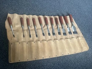 Ashley Iles Butt Chisels Set Including Leather Suede Chisel Roll - Picture 1 of 9