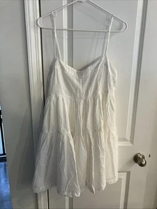 American Eagle Outfitter Dress L Tank Style White Tiered Lace With Gold Accents - Picture 1 of 9