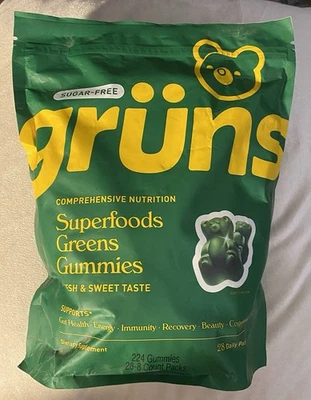 Gruns Adultos Super Verdes Gominolas, Sin Azúcar, Superalimento Osos Gominolas 28 Paquetes Foto 1 de 4