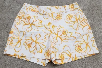 Ann Taylor Factory Women’s 8 Yellow  White Floral Cotton Blend Shorts 5" Inseam - Image 1 of 4