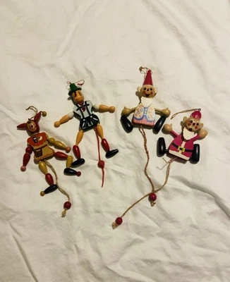 Винтажный набор винтажных деревянных игрушечных кукол на струнах ретро народное искусство деревенский стиль - Изображение 1 из 3