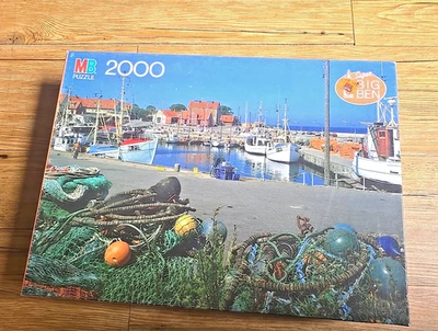 Vintage Milton Bradley 2000 PC Jigsaw Puzzle Bornholm Denmark (1985)Fishing Boat - Image 1 of 4