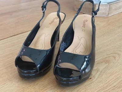 Nine West Black patent leather peep toe heels sling back size 9 - Image 1 of 4