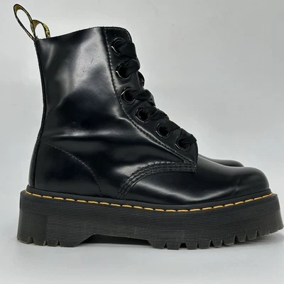 Dr. Martens Molly Boots Womens Size 8 Black Quad Platform Shiny Leather Combat - Image 1 of 4