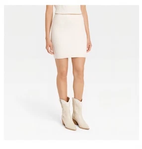 Women's Mini Sweater Skirt - Universal Thread™ Cream Size XL - Picture 1 of 2