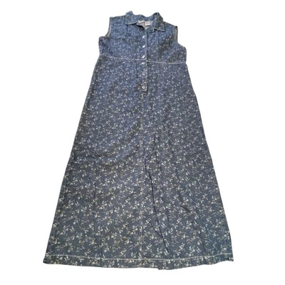 Vintage Capacity Denim Cotton Dress Cottage Prairie Floral Jumper Size Medium - Image 1 of 4