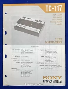 Original Sony TC-117 / Kassetten-Corder Serviceanleitung -- #1 - Bild 1 von 1