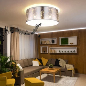Lampada da Soffitto Metallo Nichel Opaco Bluetooth Altoparlante Foglia Argento - Foto 1 di 12