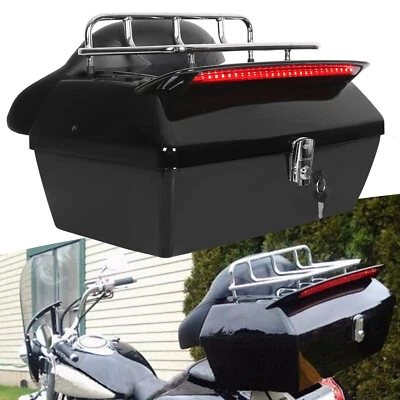 Hard Motorcycle Trunk Tail Box For Harley Honda Shadow VTX W/ Tail Light & Rack - Image 1 of 4