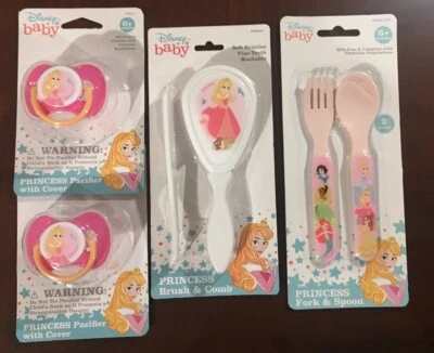 Disney Baby Set Girl Sleeping Beauty Brush Comb Pacificers Princess Fork Spoon - Image 1 of 4