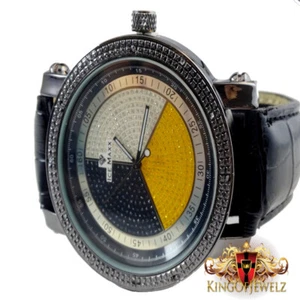 Mens Genuine Diamond Black Gold Finish Joe Rodeo Jojo Jojino Leather Bands Watch - Picture 1 of 3