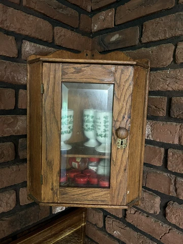 Antique Farmhouse Oak Wall Hanging Corner Medicine Cabinet Cover