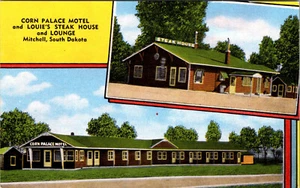 MITCHELL, SOUTH DAKOTA - CORN PALACE MOTEL & STEAK HOUSE RESTAURANT - POSTCARD - Picture 1 of 2