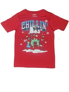 Peanuts Snoopy Christmas CHILLIN T Shirt Boys Girls Size S (6-7) Red - Picture 1 of 2