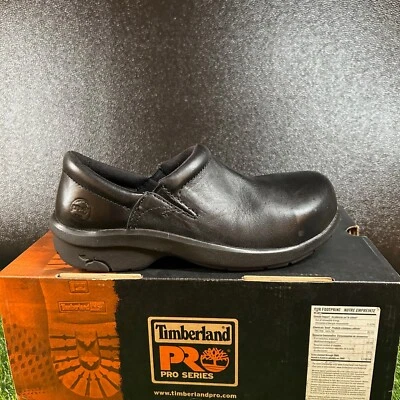 Zuecos sin cordones Timberland PRO zapatos de trabajo de cuero puntera de seguridad negros para mujer 6,5 M Foto 1 de 4