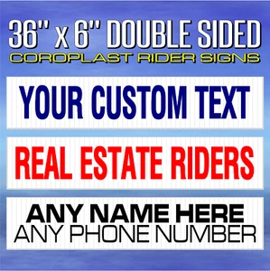 8) 36x6" Personalizado Bienes Raíces Rider Letreros - Blanco 4mm Plástico Corrugado - Imagen 1 de 1