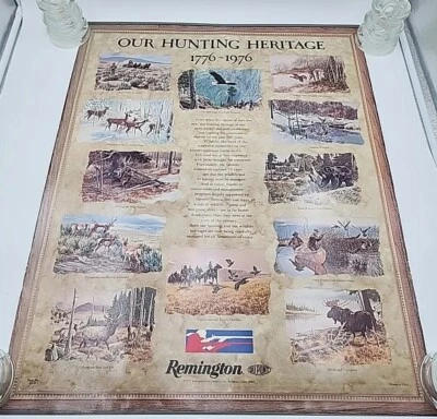 Póster publicitario de tira de metal Remington 1776-1976 “Nuestro patrimonio de caza” Foto 1 de 4